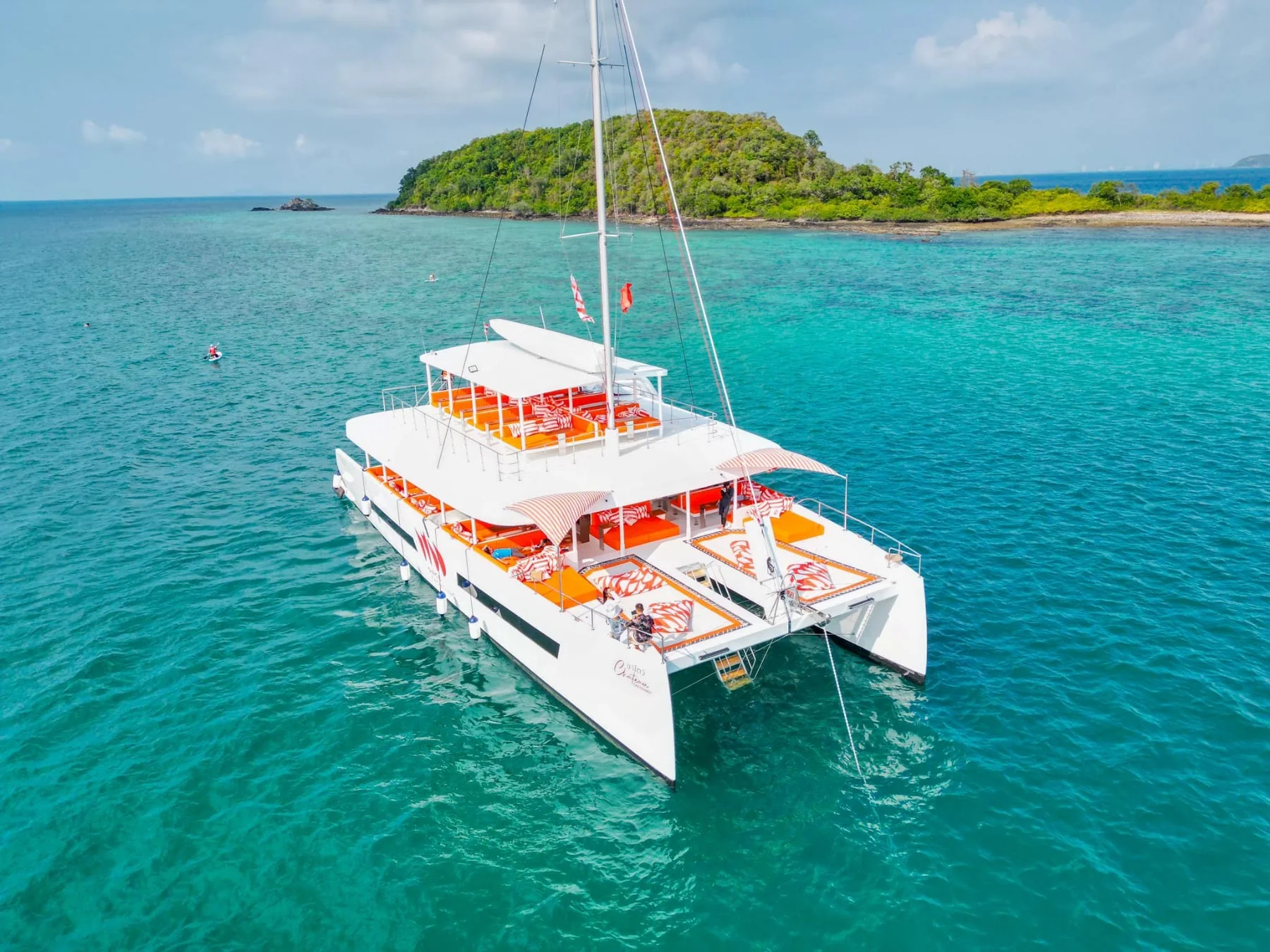 Chateau event catamaran in coastal waters