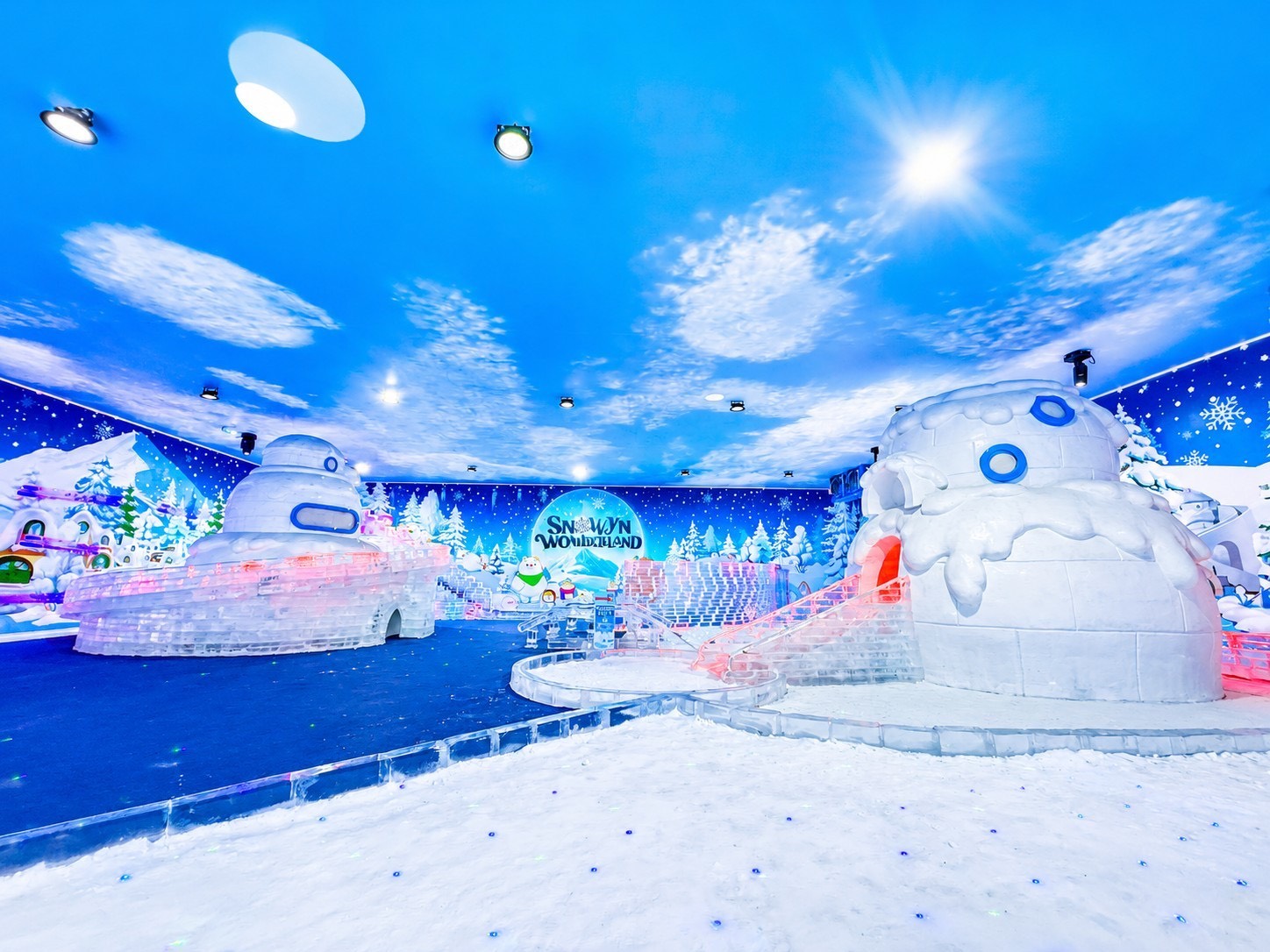 Snowyn Wonderland ice sculptures and snow-covered igloos